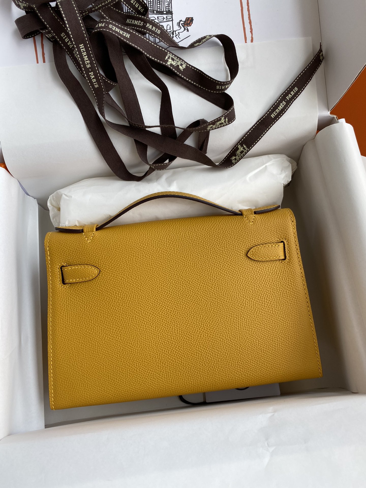 Hermes Mini Kelly Pochette 22cm Bag In Yellow Omber Epsom Leather